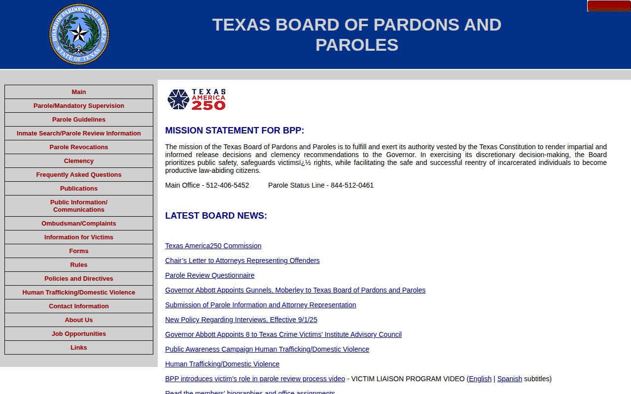 Texas Board of Pardons and Paroles official page