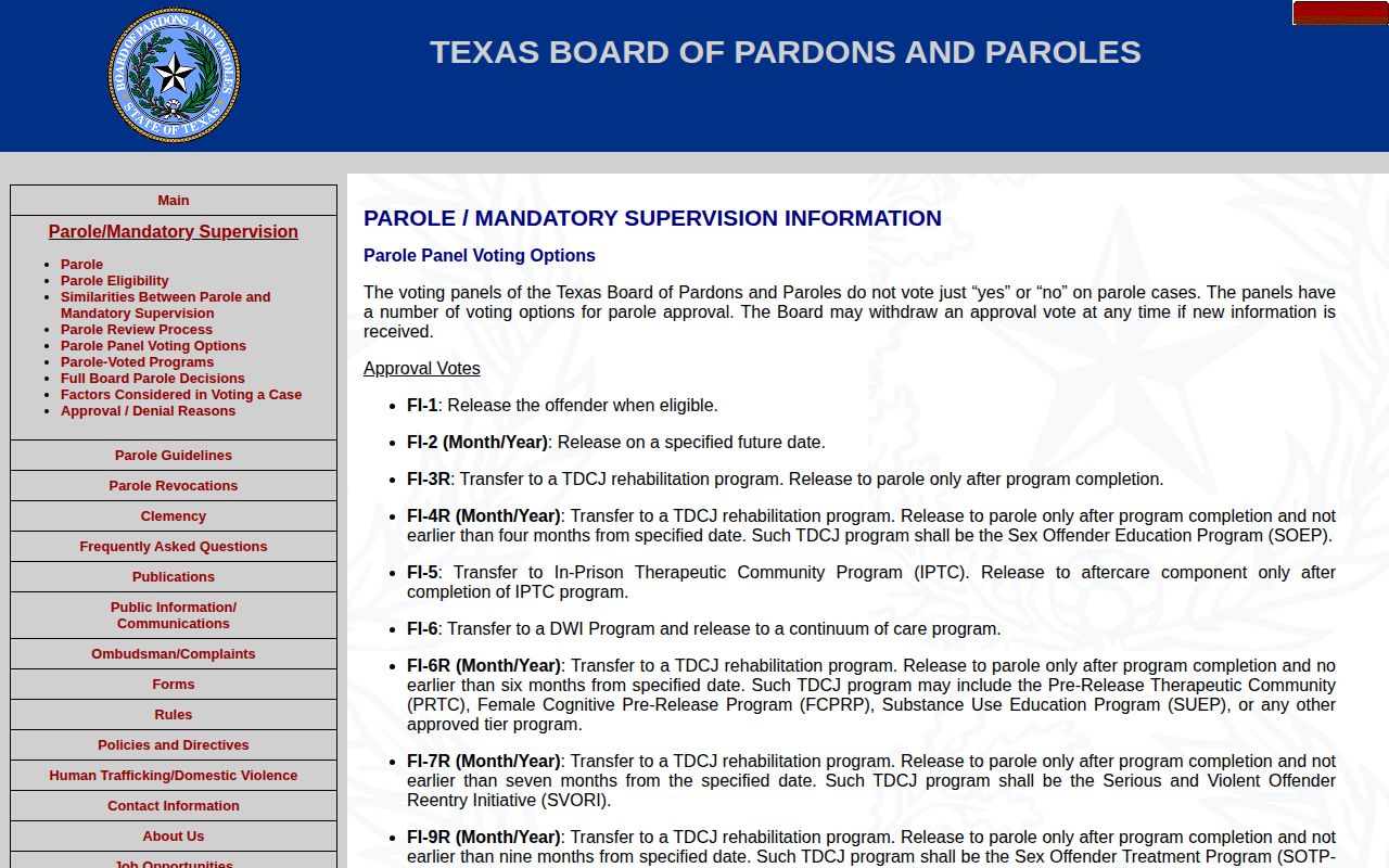 BPP parole vote code definitions